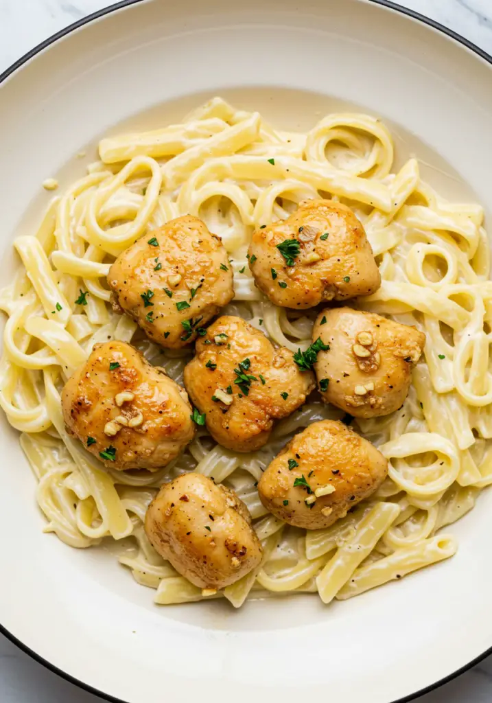 Garlic Butter Chicken Bites with Creamy Parmesan Pasta