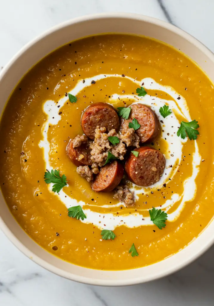 Creamy Butternut Squash and Beef Sausage Soup