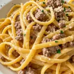 Creamy Garlic Parmesan Fettuccine with Beef Sausages