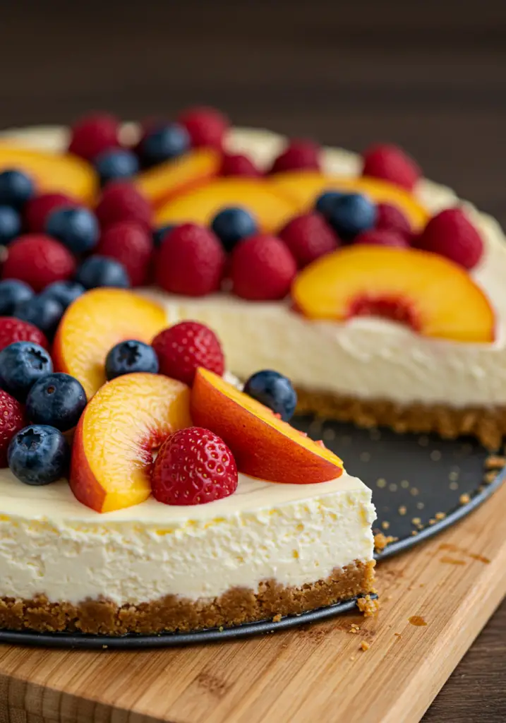 summer berry and peach cheesecake