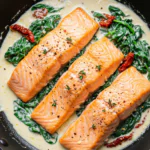 Tuscan Salmon with Parmesan Cream Sauce