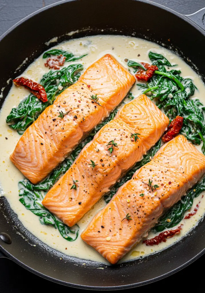 Tuscan Salmon with Parmesan Cream Sauce