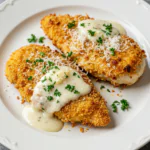 Crispy Parmesan Chicken with a Rich Garlic Sauce