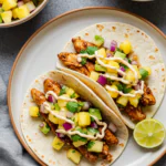 Teriyaki Chicken Tacos with Grilled Pineapple Pear Salsa