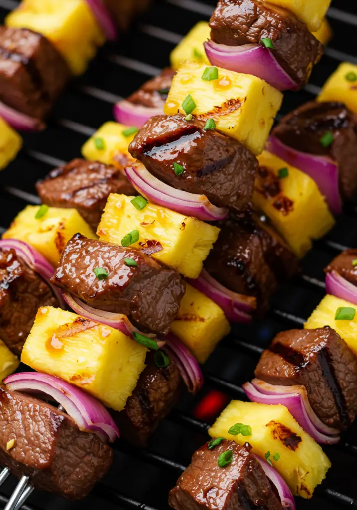 Grilled Teriyaki Steak and Pineapple Kabobs