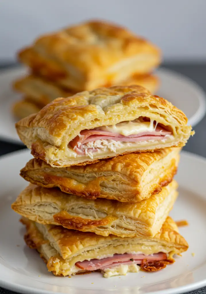 Crispy Turkey Ham & Cheese Puff Pastry Stacks