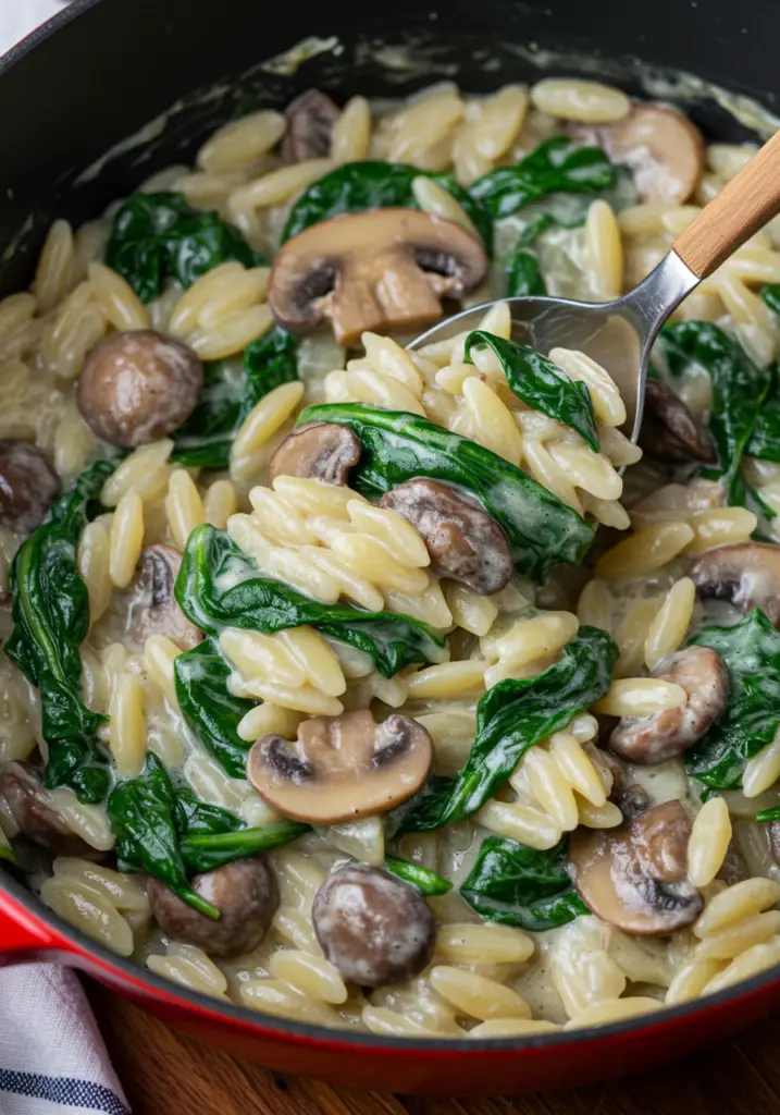 Creamy Spinach and Mushroom Orzo