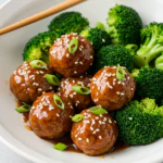 Sticky Mongolian Meatballs and Broccoli