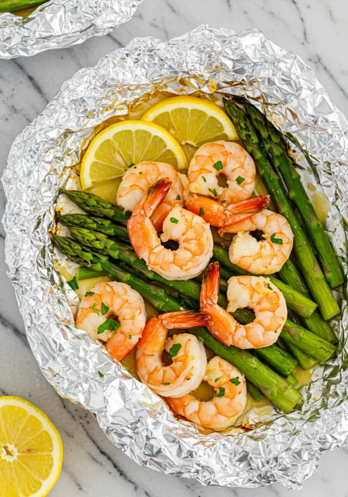 Garlic Butter Shrimp and Asparagus Foil Packs