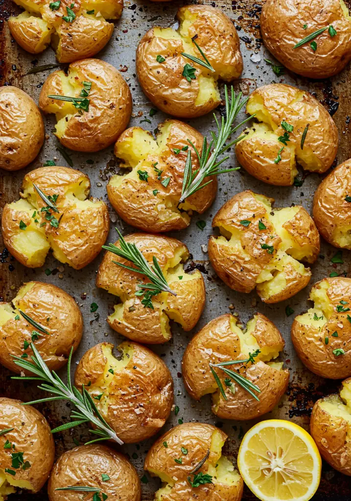 Smashed Potatoes with Garlic and Herbs