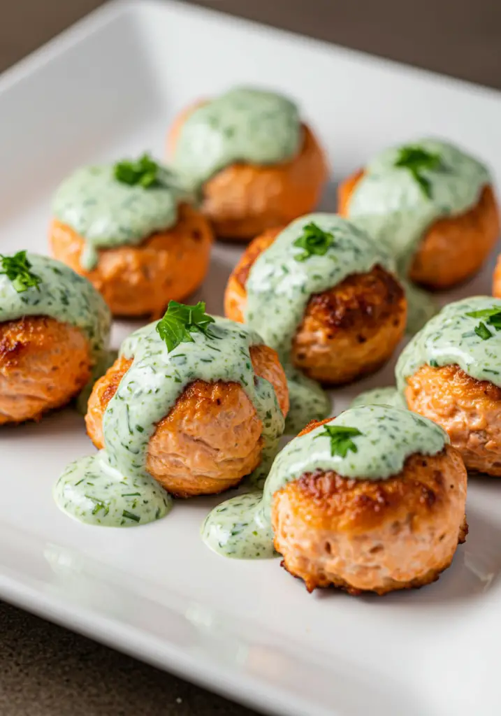 Baked Salmon Meatballs with Creamy Avocado Sauce