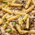 Creamy Ground Beef Alfredo Pasta