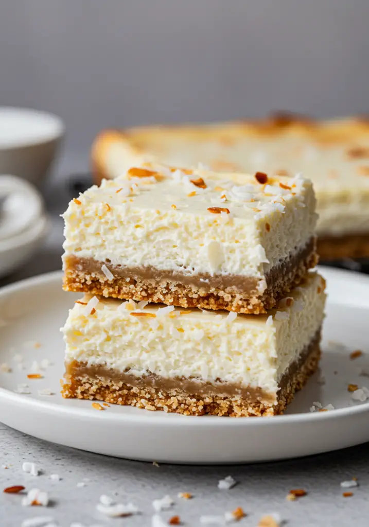 Skinny Coconut Cheesecake Bars