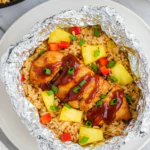 Caribbean BBQ Chicken and Rice Foil Packets