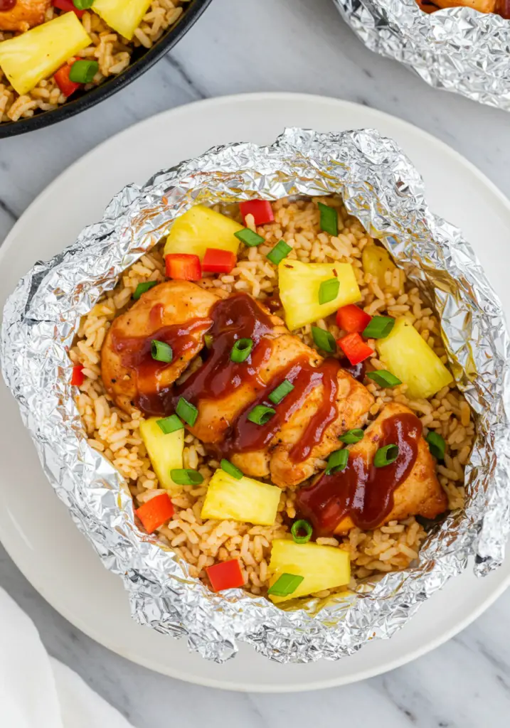 Caribbean BBQ Chicken and Rice Foil Packets