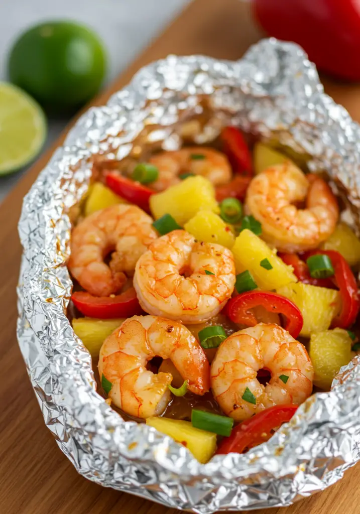 Spicy Pineapple Shrimp Foil Packs
